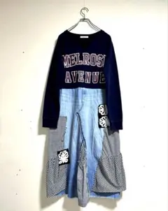 REMAKE☆ リメイクワンピース デニム 再構築 ギンガムチェック