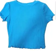 SHEIN 青 ブルー フリル袖 Tシャツ XS