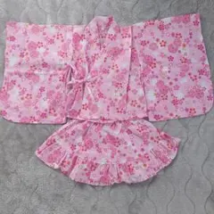 花柄 ピンク 甚平 上下セット スカートタイプ 夏祭り 花火大会 100