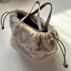 極ふわ2WAYファー巾着付トートバッグ ベージュ 小さめ お散歩バッグ 美品