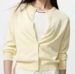 UNIQLO UVカットクルーネックカーディガン XS イエロー　黄色