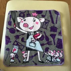 タオルハンカチ 豚 コックさん柄 グレーのサムネイル