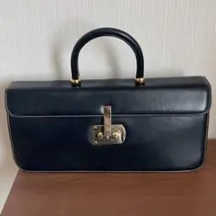 BALLY バリー ネイビー レザー ハンドバッグ ゴールド金具 横長バッグ