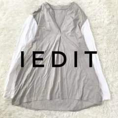 【IEDIT】異素材切替レイヤード風カットソー　LL　キーネック　ap1896のサムネイル