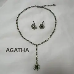 【AGATHA 】ラインストーン　フラワー型ネックレス ピアスセット