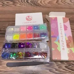 24色 極薄ネイルパーツ蝶 ネイルアート用パーツセット　ピンセットつき