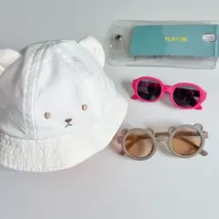 ベビー用　クマ耳付きバケットハットとサングラスセット