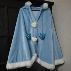 東京ディズニーリゾート　ミニー　耳付フードポンチョ　水/白ファー　w2512