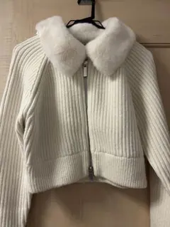 ZARA アイボリー クロップドジャケット ファー襟