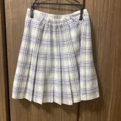 チェック柄 プリーツミニスカート　白　青　Honeys