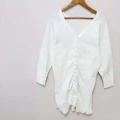 【ランブルレッド】コットン100%Ｖネックカーディガン　チュニックカットソー　白