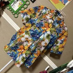 レトロ古着 総柄 シフォン生地 オープンカラー 半袖シャツ ヴィンテージ 古着