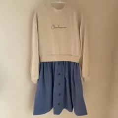 ikka イッカ キッズ ワンピース 140 アイボリー×ブルー