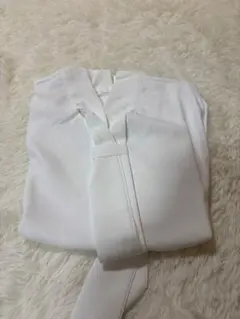 【XLサイズ】上品ボウタイブラウス ホワイト ゴールドボタン