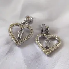 希少 ニナリッチ イヤリング ハート 鍵穴 キーホール パール シルバー金具
