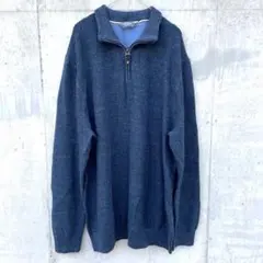 ハーフジップ ニット セーター ネイビー ビッグサイズ 2XL 古着