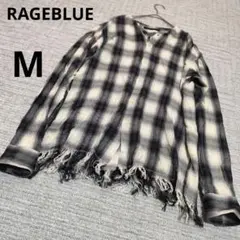 RAGEBLUE レイジブルー チェック柄 フリンジシャツ オンブレチェック M