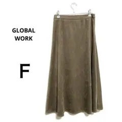 【グローバルワーク】フレアスカート Ｆ　スエード風　ブラウン　無地　エレガント