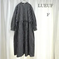 ✧̣̥̇【訳あり】LUEUF ルフワンピース バンドカラー チェック柄ギャザーふんわり