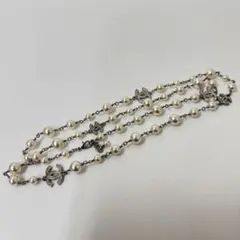 CHANEL ココマーク フェイクパール ラインストーン ロングネックレス