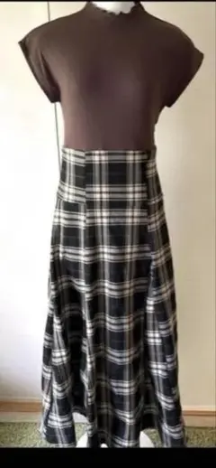 GRL チェック柄バックレースアップロングワンピース美品