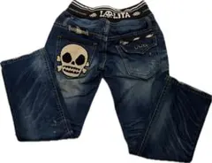 平成ギャル☆ LOLITA JEANS スカル刺繍 ダメージデニム