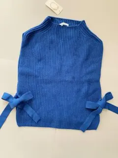 サイドリボンニット爽やかブルーベスト　新品未使用