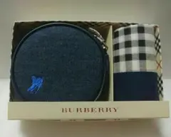 BURBERRY バーバリー デニム 丸型 ポーチノバチェック ハンカチ セット