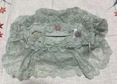 新品　レース ティッシュカバー　ティッシュケース　フラワーモチーフ　グリーン