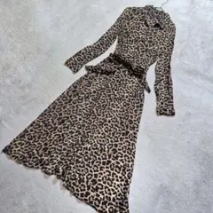 ZARA WOMAN レオパード 長袖シャツロングワンピース ベルト付 マキシ丈