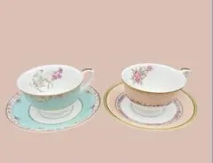 ナルミ NARUMI JAPAN カップ＆ソーサー 2客セット 花柄 金彩