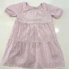 GAPピンクと白のストライプ 半袖ワンピース 110