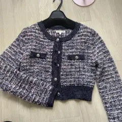 ファンシーツイード　カーディガン パープル系　リエンダ 長袖カーディガン