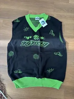 gogo ブラック/グリーン Vネックベスト L