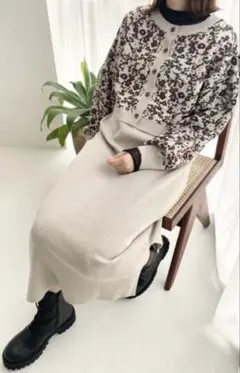 LOWRYSFARM ガラニット キャミ2Pワンピース オフホワイト