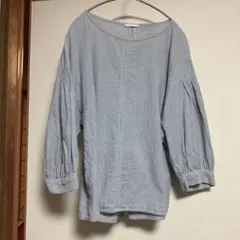 studio CLIP ストライプ七分袖シャツ　水色　フリーサイズ