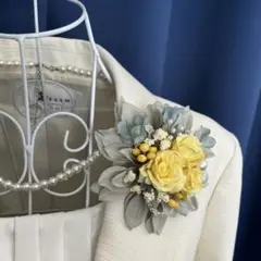 コサージュ　イエロー　グレー　ダリア ばら　卒業式　入学式　セレモニー　発表会
