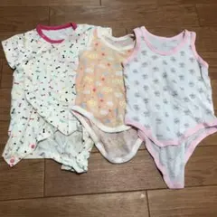 70 メッシュ ノースリーブ肌着 2枚 半袖ロンパース 60〜70 女児セット