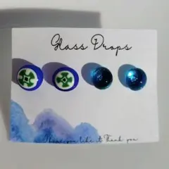ガラス ドロップス サージカルステンレス ピアス クリア ブルー お花