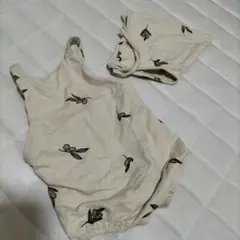 韓国子供服オーガニックズー風オリーブ柄ロンパースボンネット80cm
