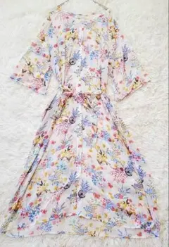 ブリスポイント ワンピース 花柄 ロング丈 シフォン （L） フラワープリントのサムネイル