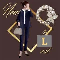 大人気　ブラック　パンツスーツ　L ブローチつき　お受験　卒業式