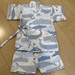 青い鯨柄 甚平 90cm 綿100%