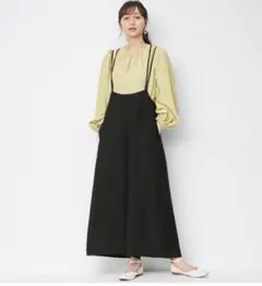 2WAYストラップ サロペットワイドパンツ 黒