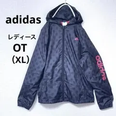 adidas ナイロンジャケット　ブラック ドット柄 レディース　OT XL