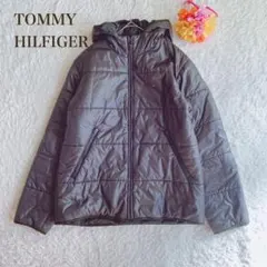 トミーヒルフィガー【L】 フード付きエコダウンジャケット　ダークグレー