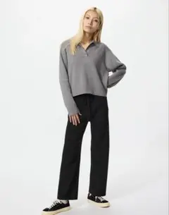 UNIQLO ウォッシャブルニットリブパンツ ブラック