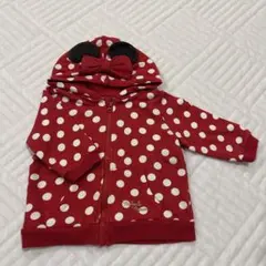 ディズニー　ミニー　耳付き　赤い水玉模様 フード付きトレーナー