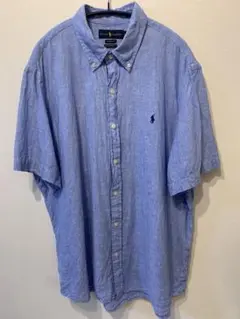 ラルフローレン リネンシャツ ポニー刺繍 半袖シャツ XL 青 ボタンダウンXL