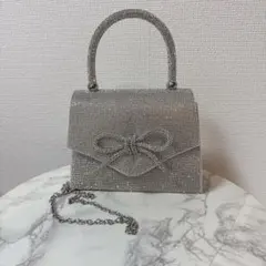 シルバーリボン付きクラッチバッグ 結婚式 パーティ